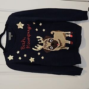 Navy Blue Bah Humpug Christmas Sweater Size S